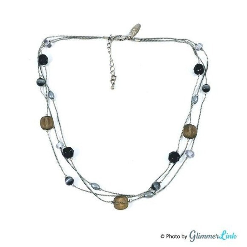 NY & Co Black & Gray Triple Strand Beaded Necklace